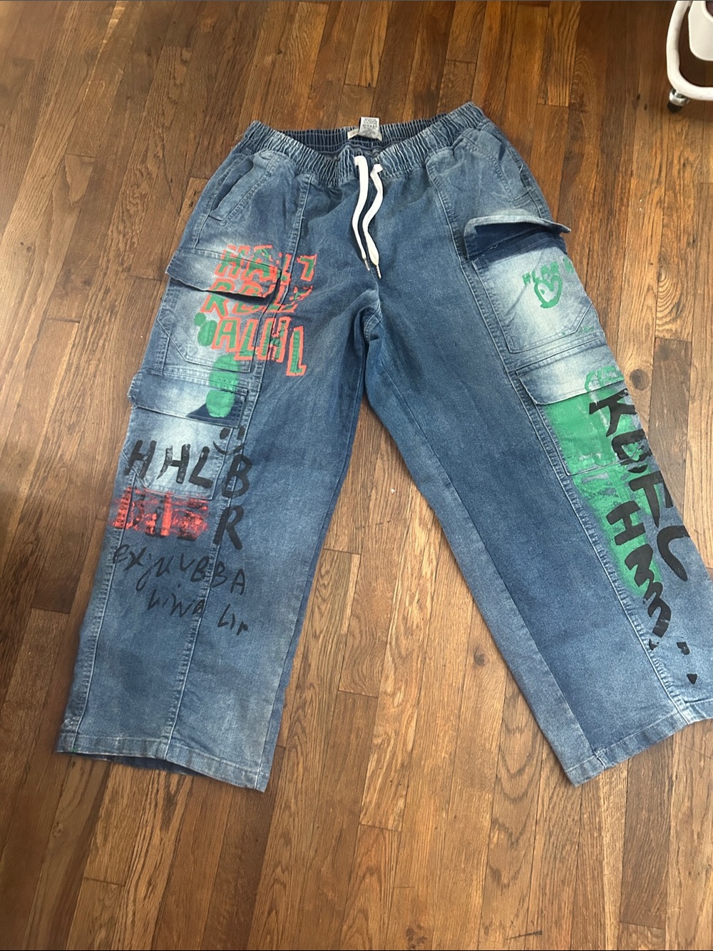 Relaxed Blue Graphic Cargo Denim Joggers